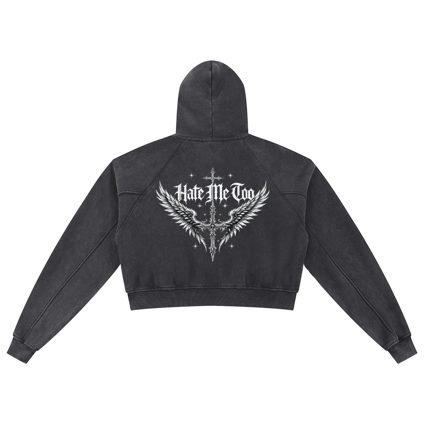 Hate Me Too Snow Washed Cropped Hoodie