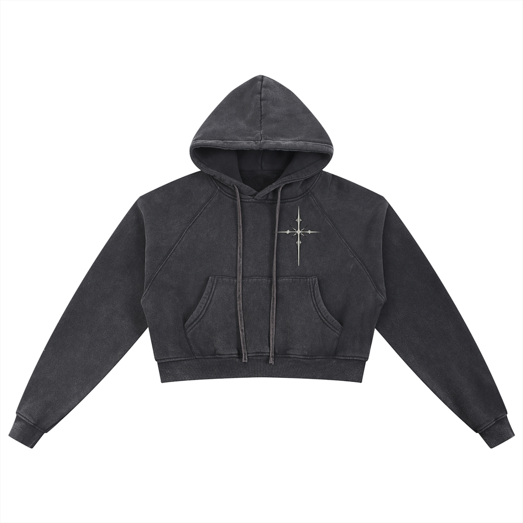 Hate Me Too Snow Washed Cropped Hoodie