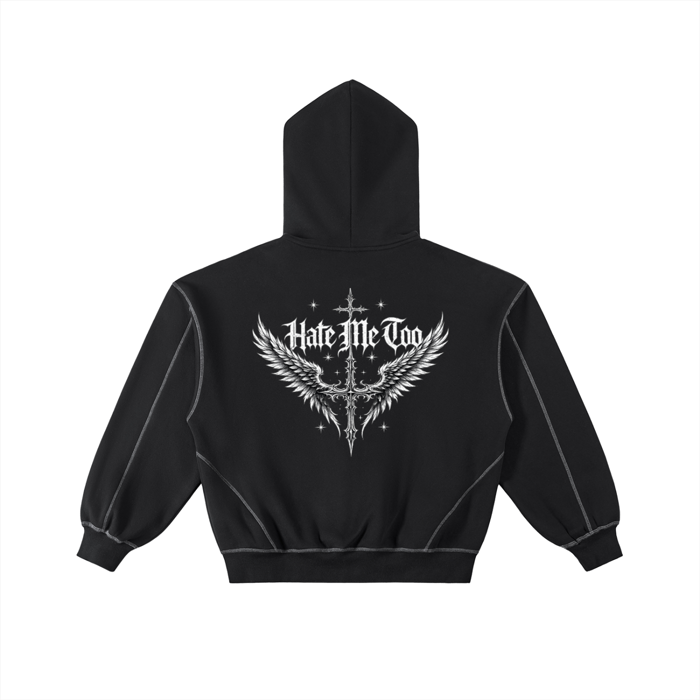 Hate Me Too Contrast-Stitched Boxy Fleece Zip Hoodie