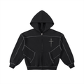 Hate Me Too Contrast-Stitched Boxy Fleece Zip Hoodie